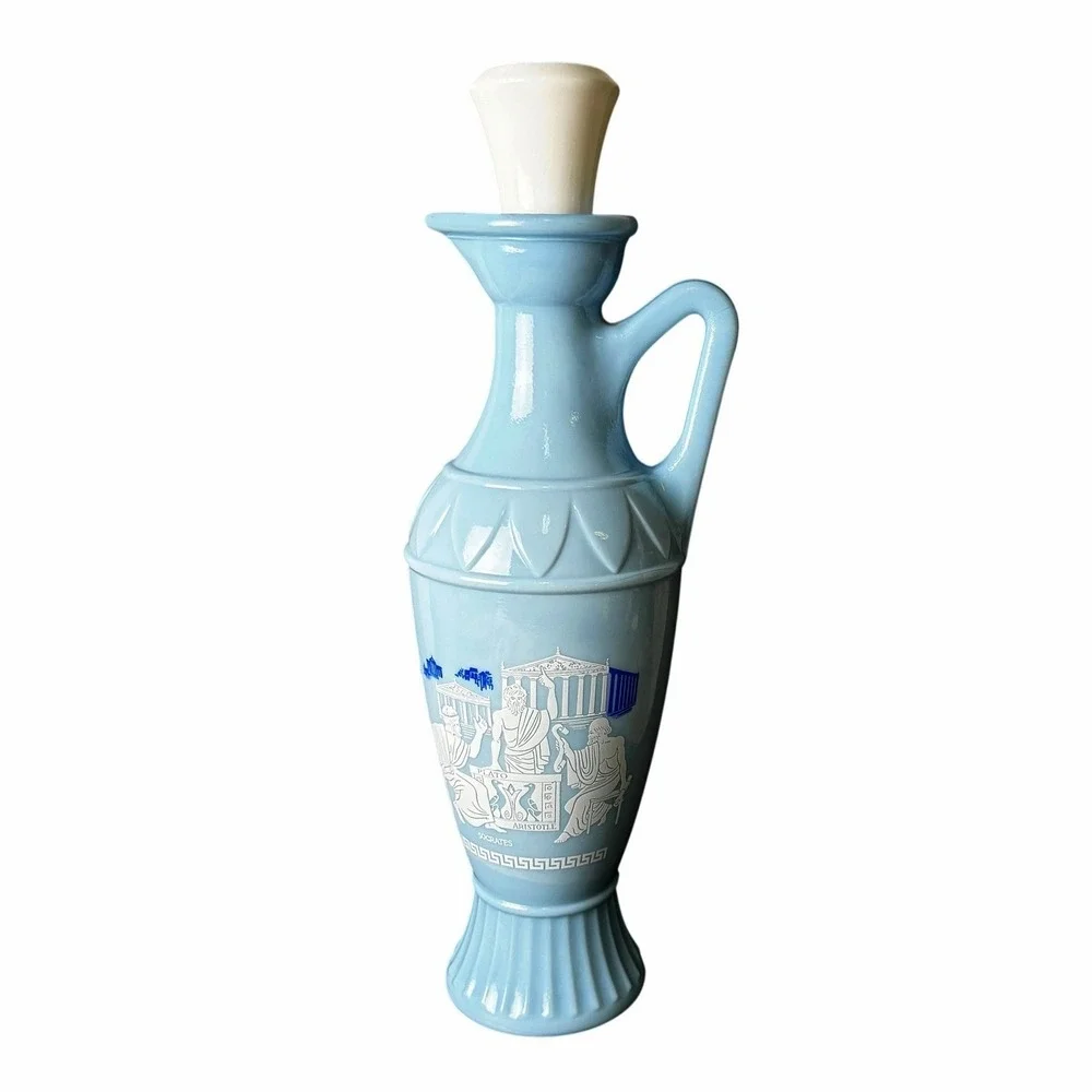 1961 Jim Beam Greek Philosophers Blue Milk Glass Decanter Socrates Plato D334